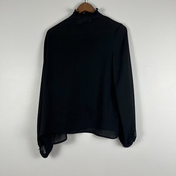 Vintage Elite 70’s blouse long sleeves button shirt shear ruffle black size 16 - Picture 2 of 9